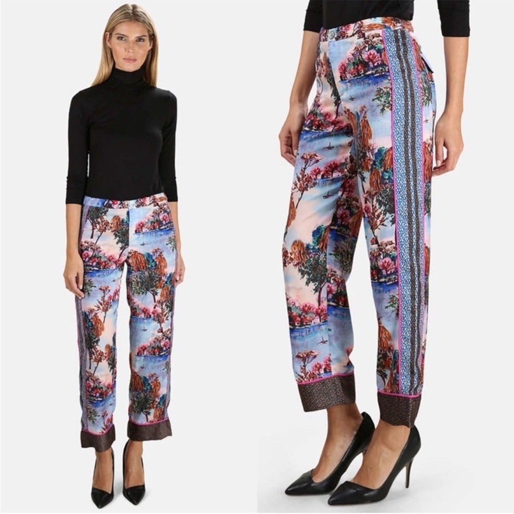 Le Superbe Voyage Pant in Dawnridge Silky Satin Pink Blue Size 2